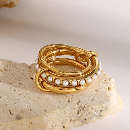 Albyn - Gold-Silver Pearl Stacking Ring