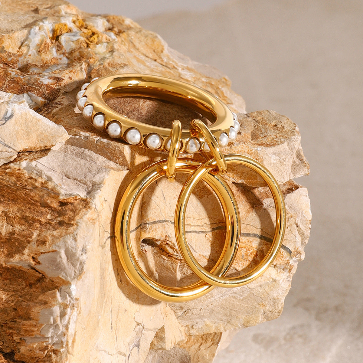 Albyn - Gold-Silver Pearl Stacking Ring