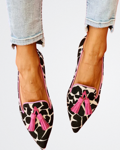 Stella - Cow Print Loafers
