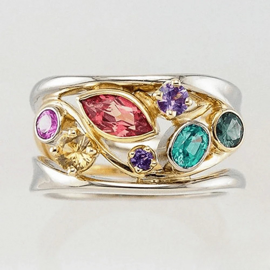 Vintage Ring with Gold and Silver-Colored Zirconia