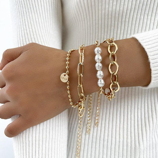 Gold Pearl Bracelet Set