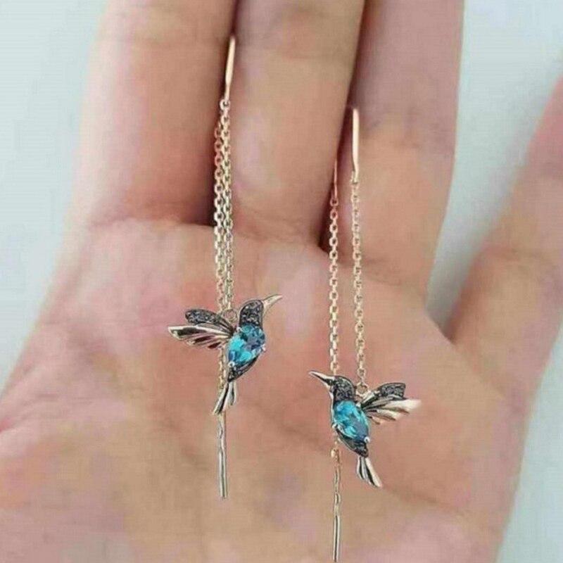 Hummingbird Earrings with Enamel and Zirconia